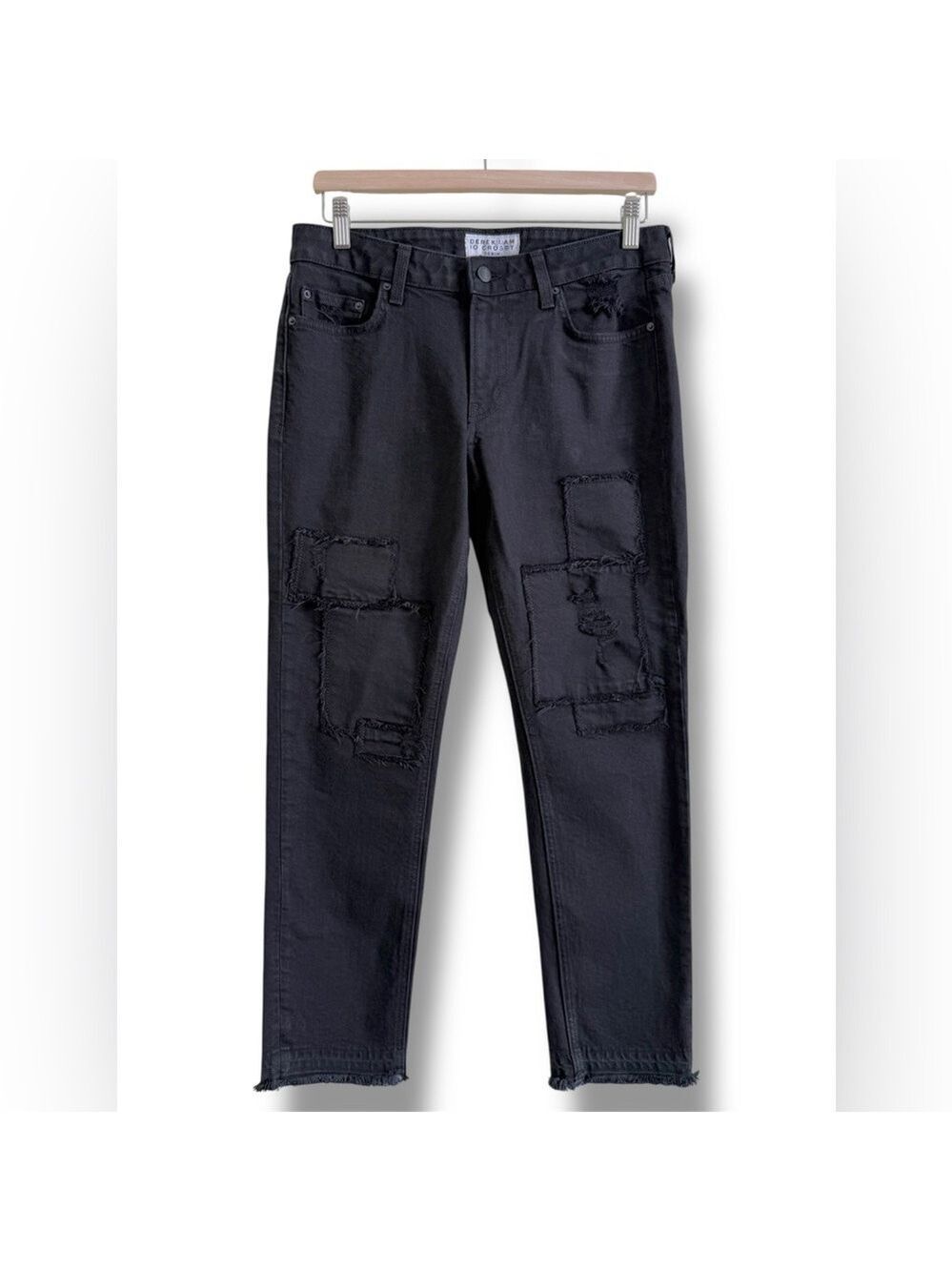 Derek Lam Mila Girlfriend Jeans Patchwork Mid-rise Black Size 27